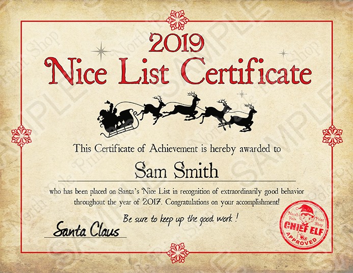 Written By Santa: Nice List Certificate from Santa