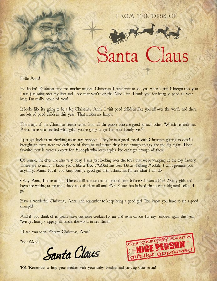 Santa's Letter No. 2. Move your mouse over the image to highlight personalizations.