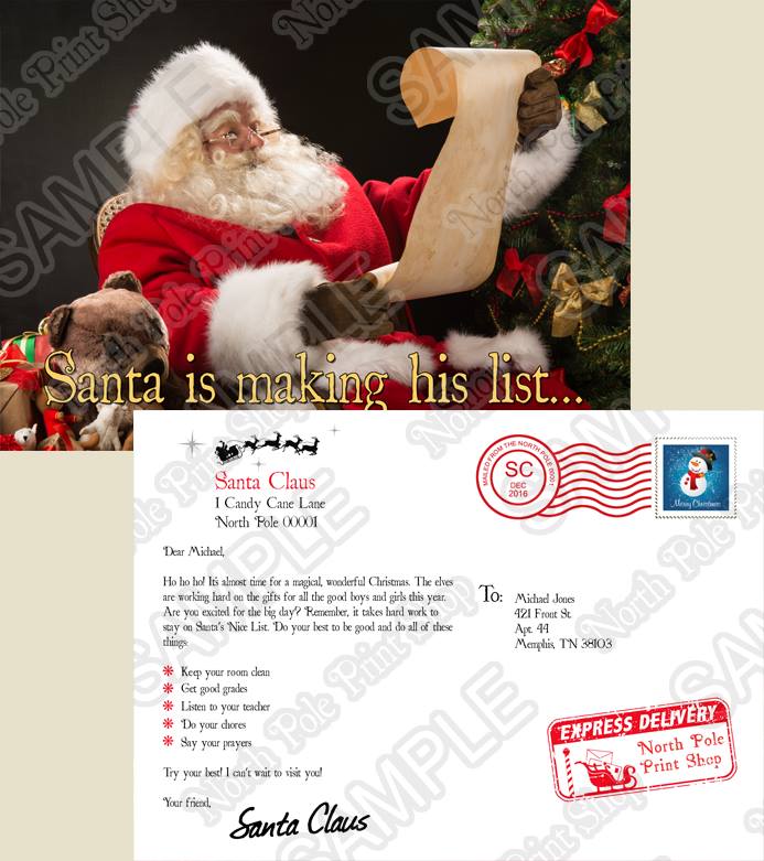 Santa's Postcard No. 2. Move your mouse over the image to highlight personalizations.