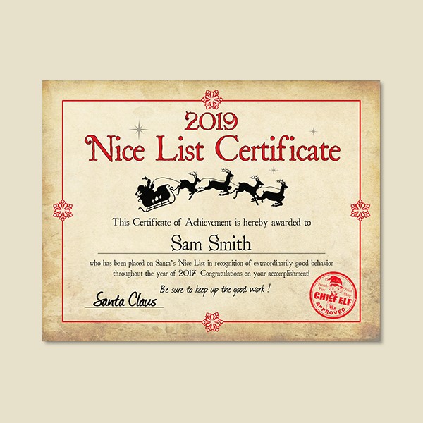 Nice List Certificate Template Free / Editable NICE LIST ...
